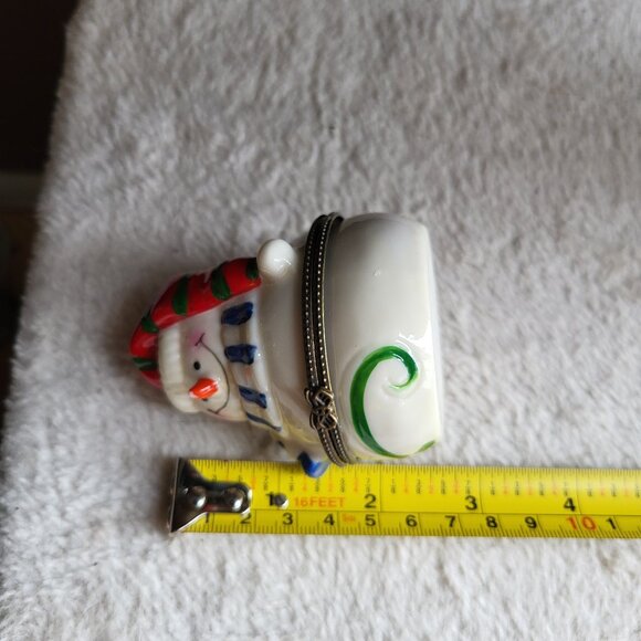 Vintage Snowman Porcelain Hinged Trinket Box guc see pictures - Picture 8 of 9